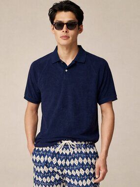 J. CREW Navy Terrycloth Polo Shirt